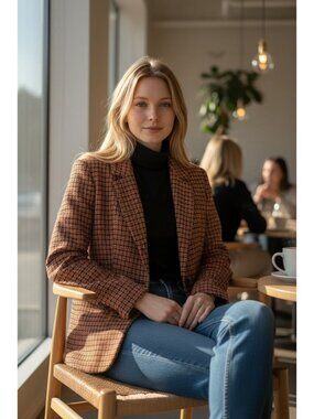 Talbots Blazer Womens Blazer Jacket Size 12 Houndstooth 100% Wool Brown NEW